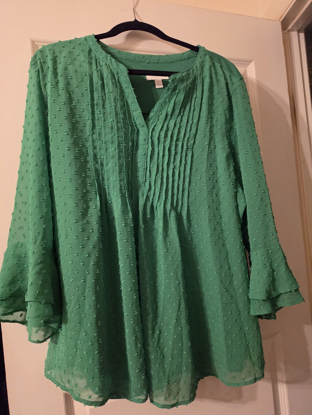 Charter Club Emerald Green Pintuck Swiss-Dot Blouse